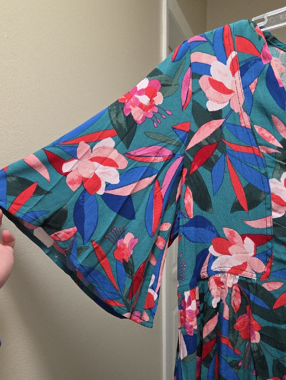 NWT Grace & Mila Teal Floral V-Neck Shift Dress Oversized Boho Cottagecore Flowy - Picture 7 of 12